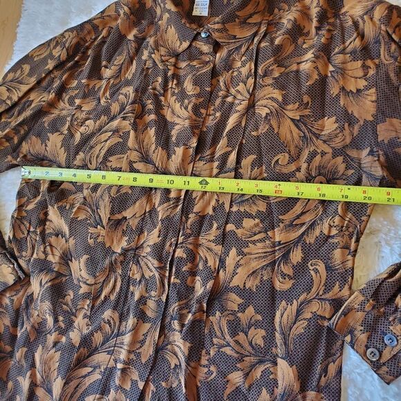 Vintage PAUL STANLEY Womens Brown 100% Silk Shirt Blouse Size 10 - Picture 9 of 10